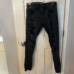 Hollister Skinny black distressed jeans